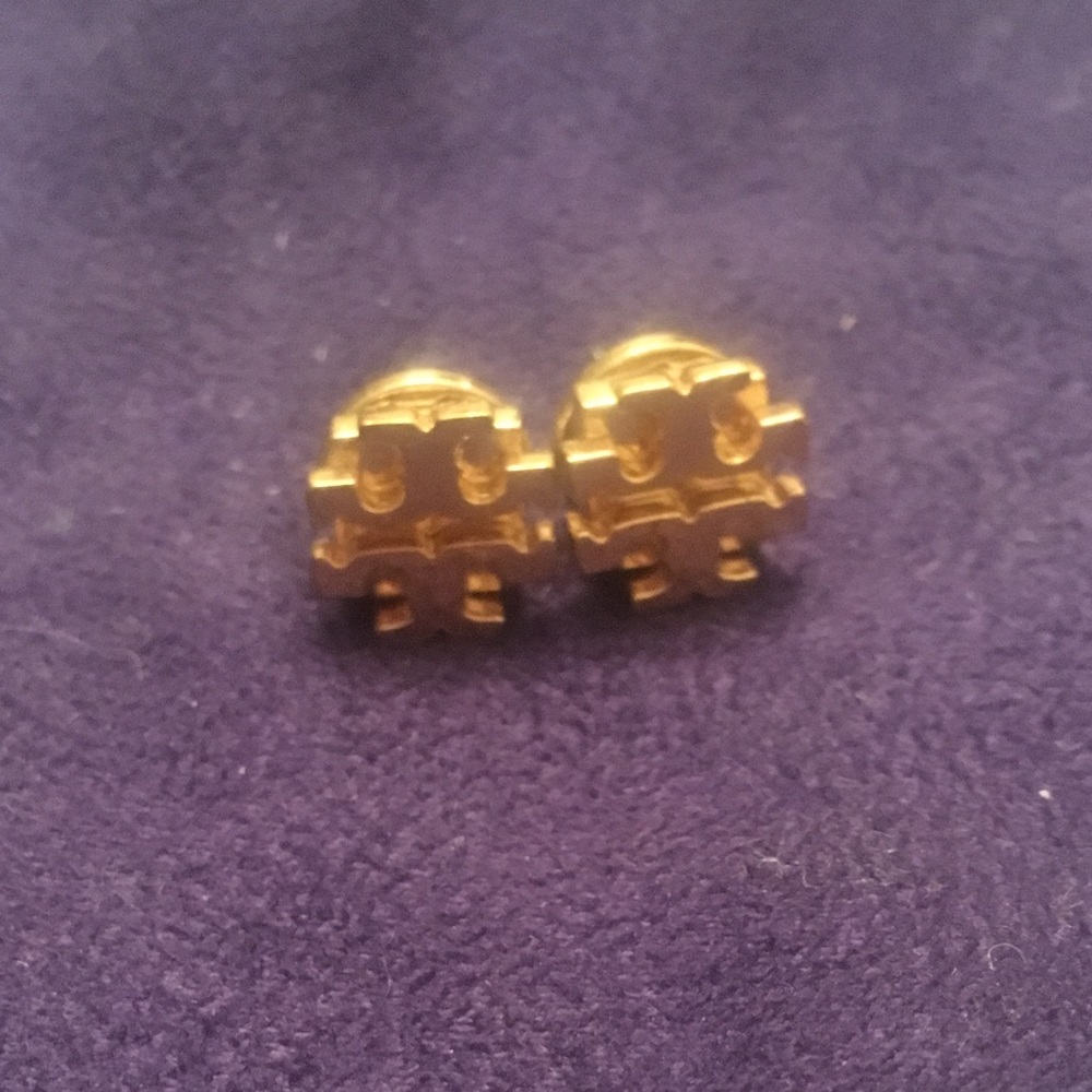 Tory Burch gold logo earrings. Small version.